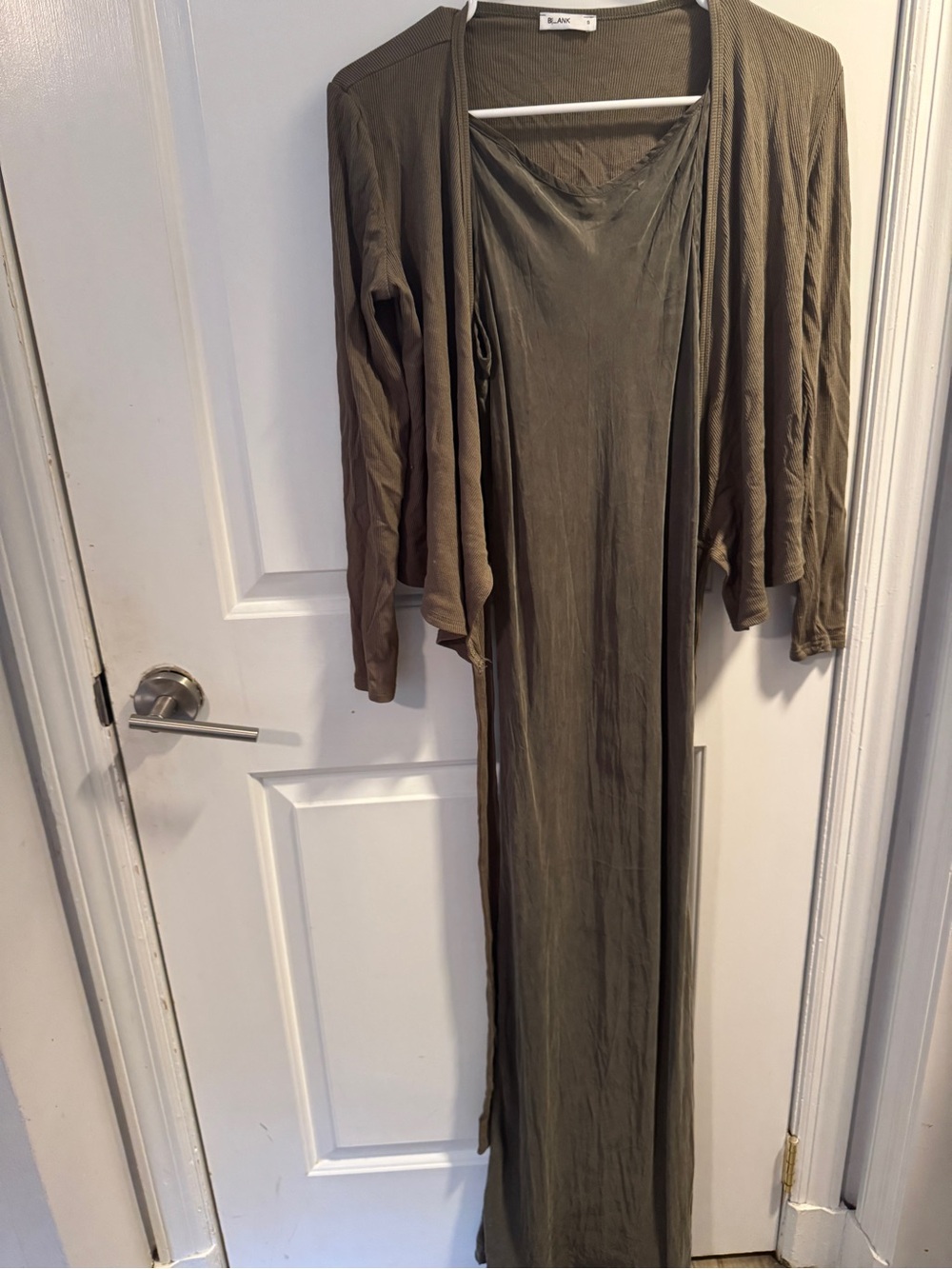 Blank Olive Green cupro maxi Slip Dress with Matching wrap top